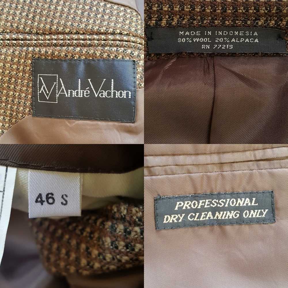 André Vachon Wool Alpaca Multicolor Brown Blazer 46S - Picture 8 of 8